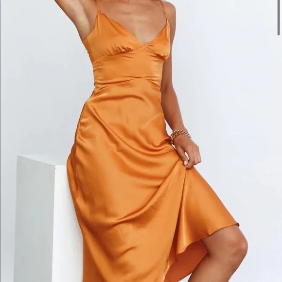 Hello Molly Dresses Hello Molly Orange Satin Midi Dress Poshmark